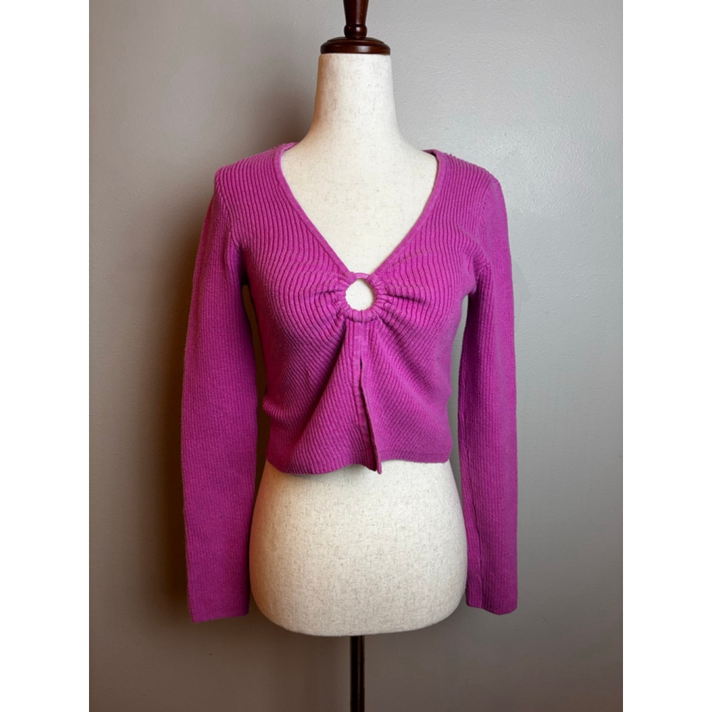 Y2k 2000’s vintage preppy Women's Aeropostale Fuchsia Ribbed Cropped Cardigan S